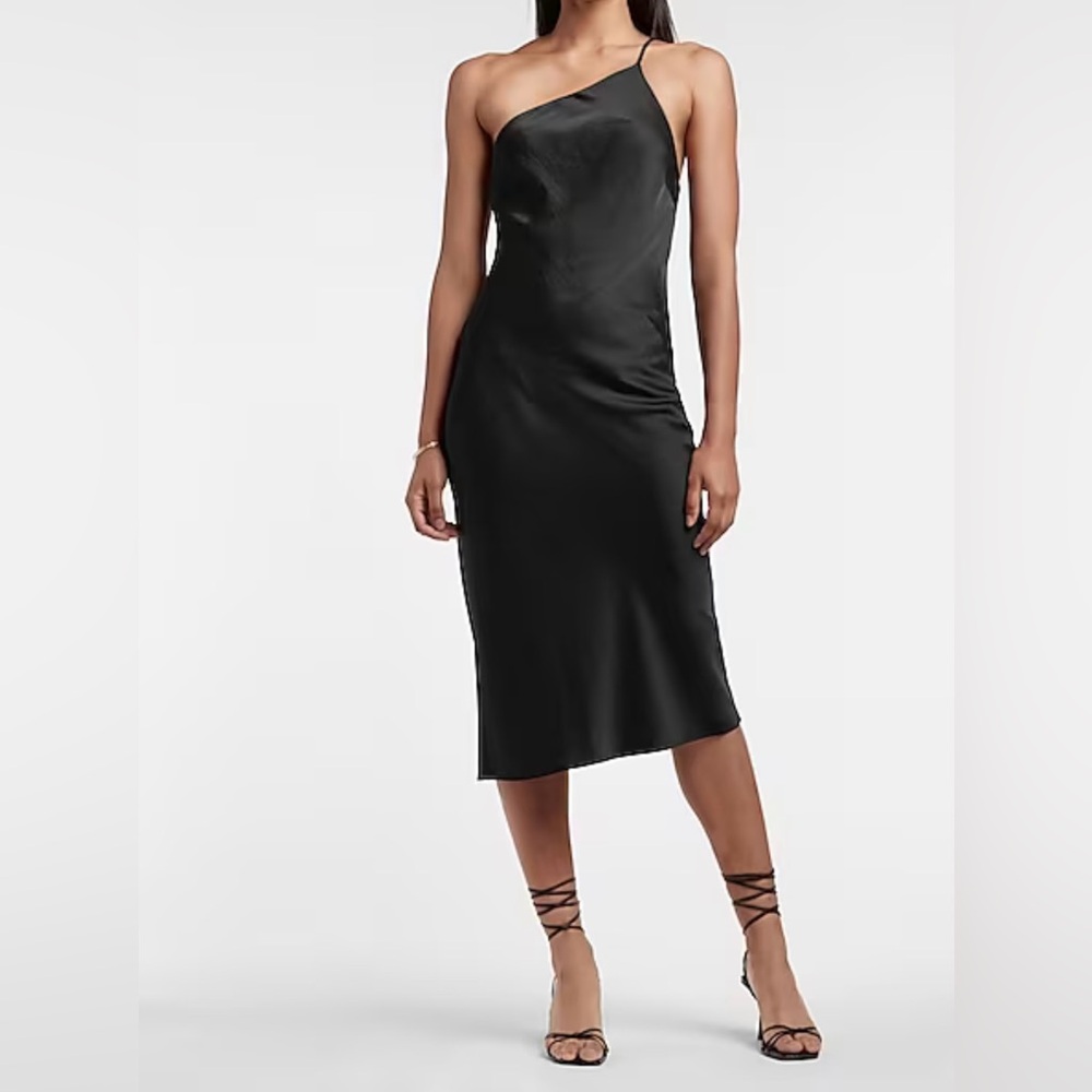 Express Satin Cross Back One Shoulder Slip Dress